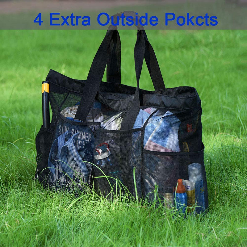 Extra Large Beach Bags and Totes / 30" XXL Mesh Tote Bag with Pockets & Zipper, Heavy Duty, Lightweight & Foldable - Oversized Carry Tote Bag for Towels, Perfect to Carry all items for Your Family - BeesActive Australia