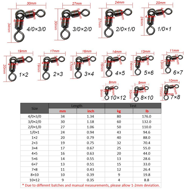 [AUSTRALIA] - 50PCS 3 Way Swivels Fishing,Heavy Duty Crane Swivel Fishing Slid 3-Way T Turn Swivel for Typing Double Drop Rigs for Fresh and Saltwater 7LB-176LB 2/0x1/0#-Length/Rated:1.06"/110LB 