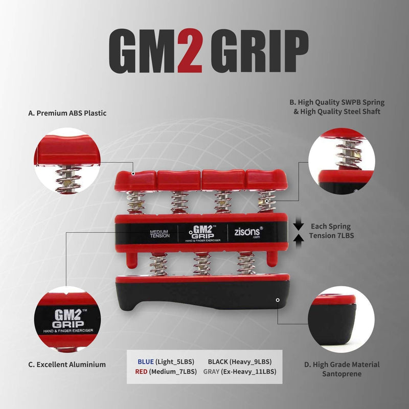 GM2 Grip Exerciser, Hand Exerciser, Finger Exerciser. Options 9LB(Black) 7LB(Red) 5LB(Blue) - BeesActive Australia