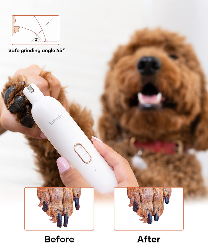 Loomla Dog Nail Grinder Upgraded - Professional 2 Speed Dog Nail Trimmers with Low Noise, USB Rechargeable Pet Nail Grinder, Paws Grooming and Smoothing for Dogs, Cats and Small Animals White - BeesActive Australia
