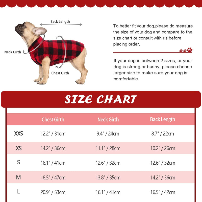 Kuoser Stretch Dog Fleece Vest, Soft Classic Plaid Basic Dog Sweater for Small Dogs & Cats, Warm Dogs Shirt Pullover Dog Coat Jacket Winter Dog Clothes for Teddy Chihuahua Yorkshire with Leash Hole Large (Pack of 1) Red Plaid - BeesActive Australia
