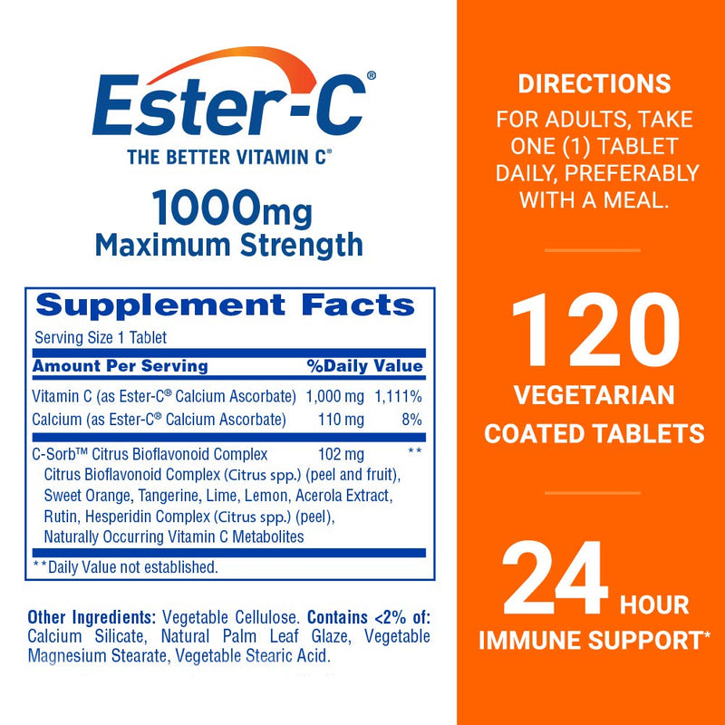 Ester-C Vitamin C, 1,000 mg, 120 Coated Tablets 120 Count - BeesActive Australia