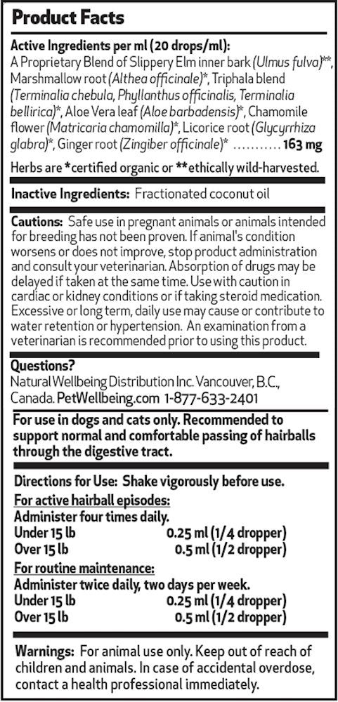 Pet Wellbeing Herbal Hairball Support for Cats - Manage Cat Hairballs + Pass Hairballs Through Digestive System - Liquid Formula with Lubricating Ingredients Slippery Elm, Marshmallow, +more - 2 oz. - BeesActive Australia