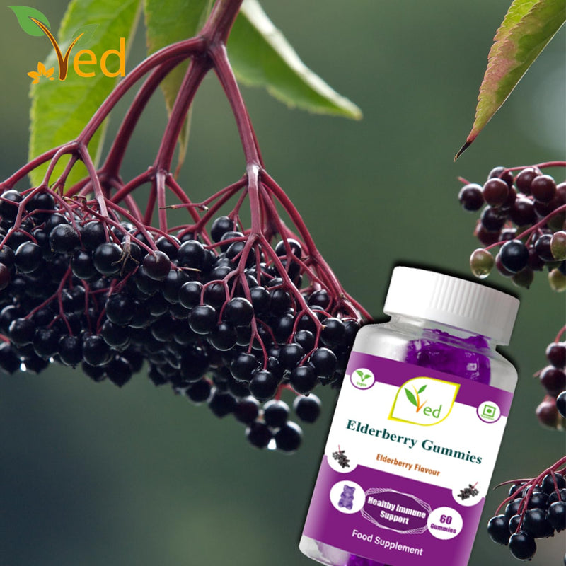 Ved Elderberry Gummies; EDB Chews Elderberry Flavour with Vitamin C and Zinc, Raw Unfiltered Elderberry Gummies, Vegetarian Vegan Health Supplement for Adult - 60 Chews 30 Days� Supply - BeesActive Australia