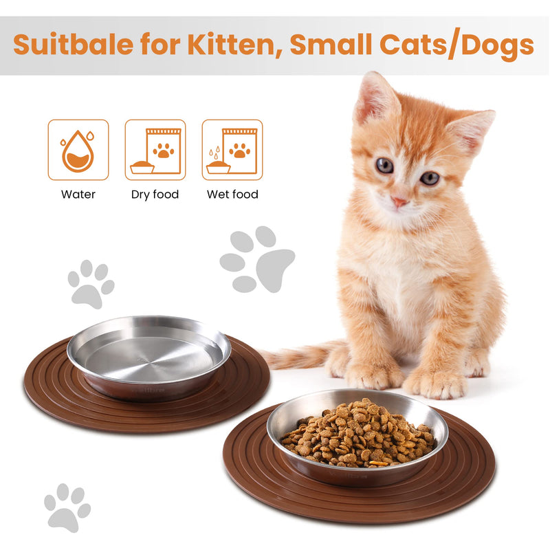 Wellbro Cat Food Bowls, 2 Pcs Stainless Steel Cat Food and Water Bowls, Whisker Fatigue Shallow Cat Dishes, Small Dog Puppies Fat Faced Cat Kitten Supplies 2 bowls - BeesActive Australia