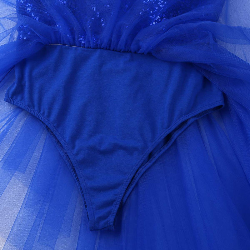 [AUSTRALIA] - YiZYiF Women's Adult Sequins Lyrical Dance Costume Asymmetric High-Low Contemporary Dancing Dress Blue Large 