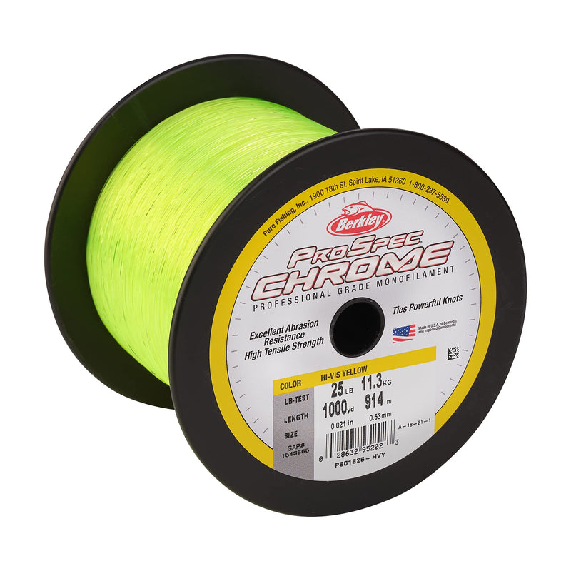 Berkley Pro-Spec Chrome Monofilament Fishing Line, Hi-Vis Yellow, 1000yd - 16lb - BeesActive Australia