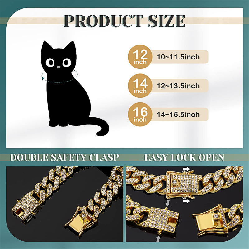 2 Pieces Gold Cat Dog Chain Collar and Sunglasses Set Rhinestone Cuban Collar Chain with Design Secure Buckle Retro Round Glasses for Dogs Cats Party Cosplay Costumes Funny Photo Props 16 Inch - BeesActive Australia