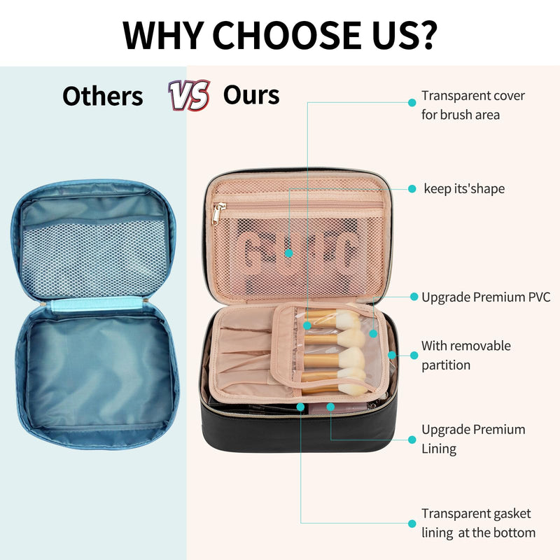 OCHEAL Makeup Bag, Potable Make up Bag Cute Makeup Organizer Bag for Toiletry Cosmetics Accessories with Divider and Brushes Compartments, Makeup Travel Case Cosmetic Bags Women and Girls- Black 001_Black Standard size(pack of 1) - BeesActive Australia