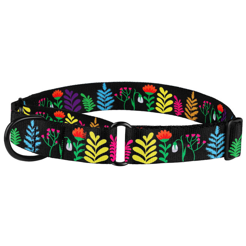 CollarDirect Martingale Collars for Dogs Heavy Duty Floral Pattern Female Safety Nylon Training Wide Collar Flower Design Large Medium 12-17 Inch Black - BeesActive Australia