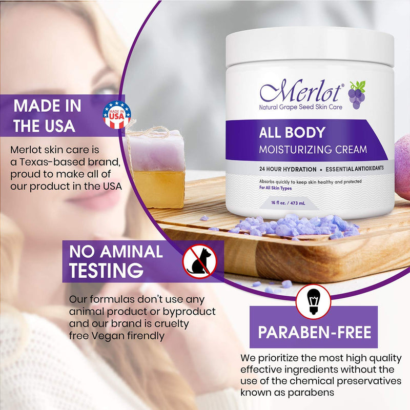 MOISTURIZING BODY CREAM BY MERLOT | FOR ALL SKIN TYPES | 16 OZ - BeesActive Australia