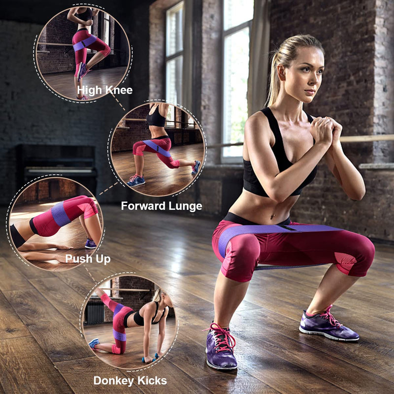 Fabric Resistance Bands, Exercise Band [Set of 3] Workout Fitness Bands for Hips & Glutes, Non-Slip Booty Bands for Women / Men / Beginners / Athletes Strength Training,Yoga,Pilate,Fitness Light purple, Purple, Dark purple - BeesActive Australia