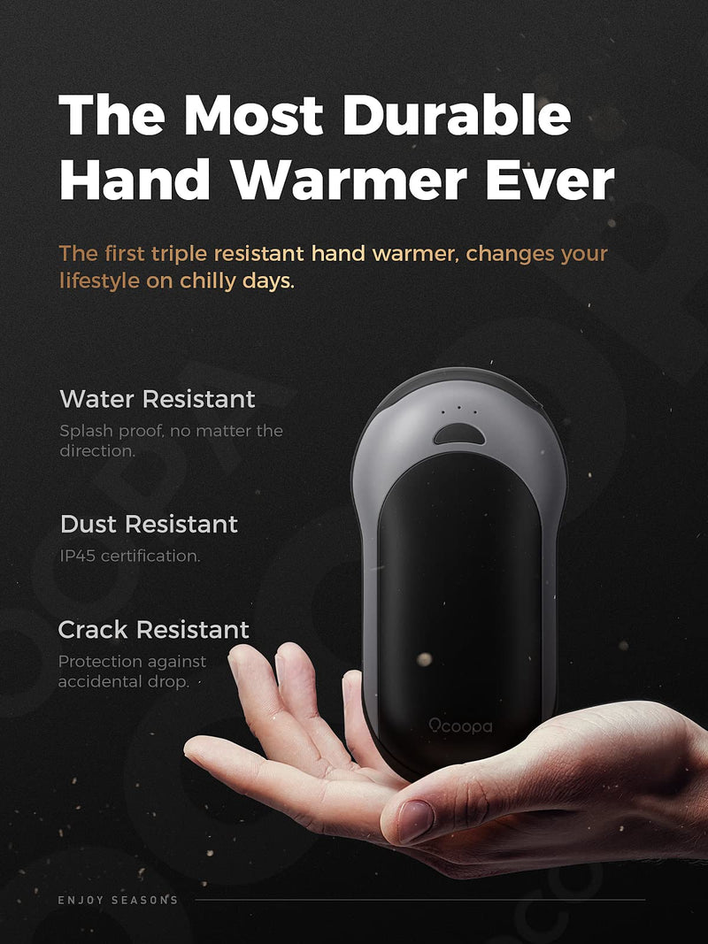OCOOPA IP45 Waterproof Hand Warmer Rechargeable, Up to 15hrs Heat,10000mAh Durable Quick Charge Electric Hand Heater, PD Compatible, 3 Levels for Outdoors, Heavy Duty, H01-PD PRO H01-PD PRO 10000mAh Black - BeesActive Australia