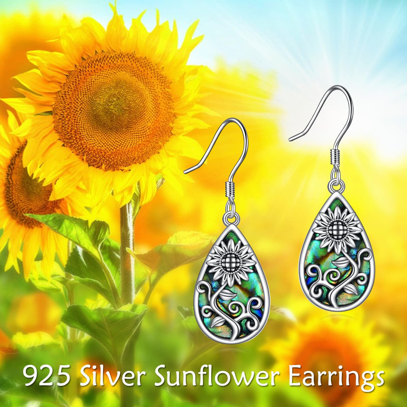 AOBOCO Silver Dangle Earrings for Women S925 Abalone Shell, Mustard Seed, Turquoise Bohe Hooks Earrings 1-Abalone Sunflower Hooks - BeesActive Australia