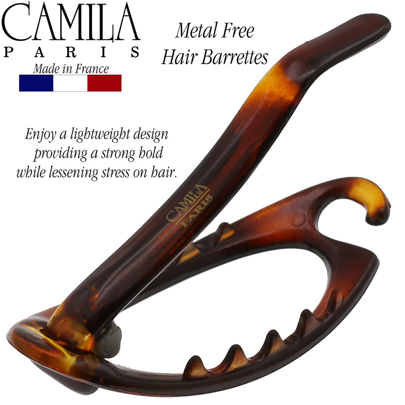 Camila Paris CP2316 French Hair Barrette Clip, Flexible Ponytail Holder No Metal Parts, Strong Hold Grip Hair Clips for Women, No Slip and Durable Styling Girls Hair Accessories, Made in France 3.5 Inch (Pack of 1) Tortoise Shell - BeesActive Australia