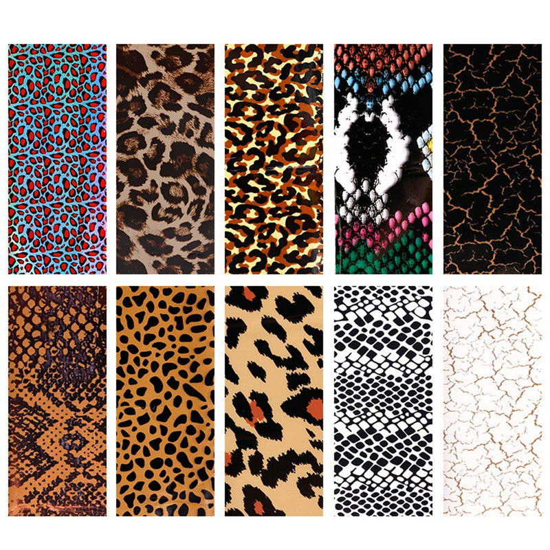 Snake Skin Nail Art Foil Transfer Decals Leopard Serpentine Python Pattern Nail Foil Adhesive Stickers 10 Sheets Animal Print Nail Art Supplies for Women Poly Nail Gel Nail Art DIY Decoration Manicure - BeesActive Australia