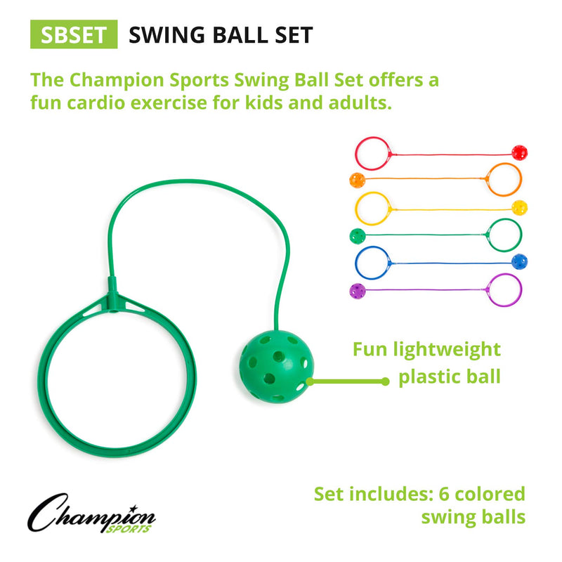 [AUSTRALIA] - Champion Sports Swing Ball Set, Pack of 6 Green/Orange/Purple/Red/Royal Blue/Yellow 