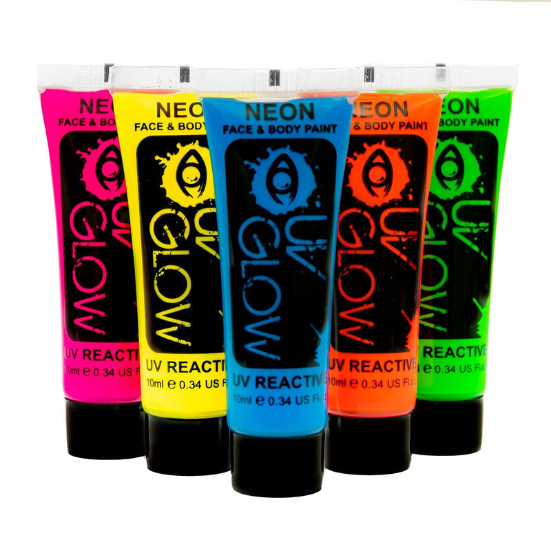 UV Glow Blacklight Neon Face and Body Paint - 0.34oz Set of 5 tubes - Fluorescent - BeesActive Australia