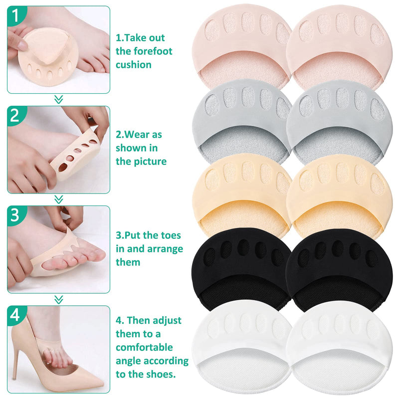 5 Pairs Honeycomb Forefoot Pads Feet Sweat Pads Metatarsal Pads Soft Ball of Foot Cushion Pads Relief Foot Fatigue Pain Unisex Suitable for Various Shoe Types,5 Colors Beige, Pink, Black, Gray, White - BeesActive Australia