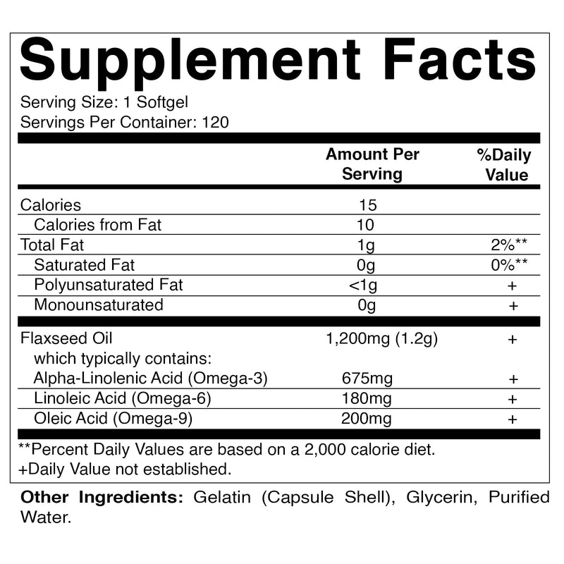 Vitamatic Flaxseed Oil 1200mg 120 from Cold Pressed Flax Seed - 675 mg of ALA Omega 3 Fatty Acids for Improving Heart Health - BeesActive Australia