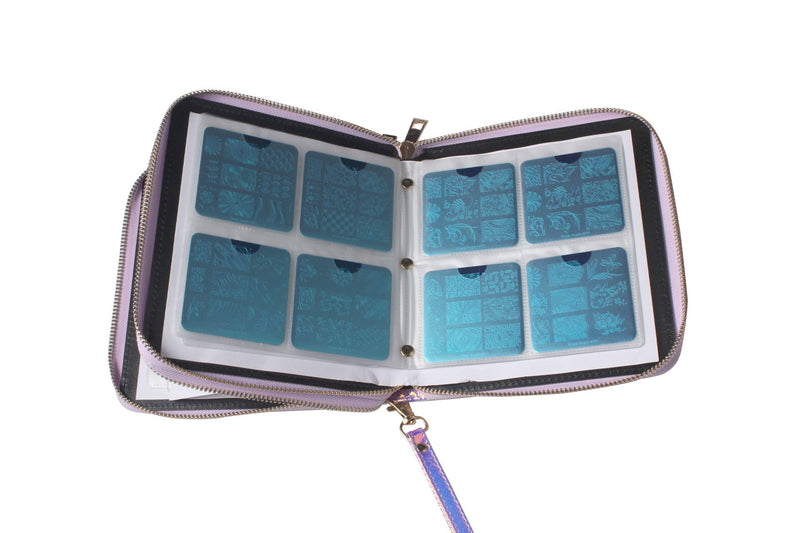 FingerAngel 120 Slots Nail Stamping Plate Holder Case Laser Style Rectangular Manicure Nail Art Plate Organizer with Double Zipper Nail Template Case (C) C - BeesActive Australia