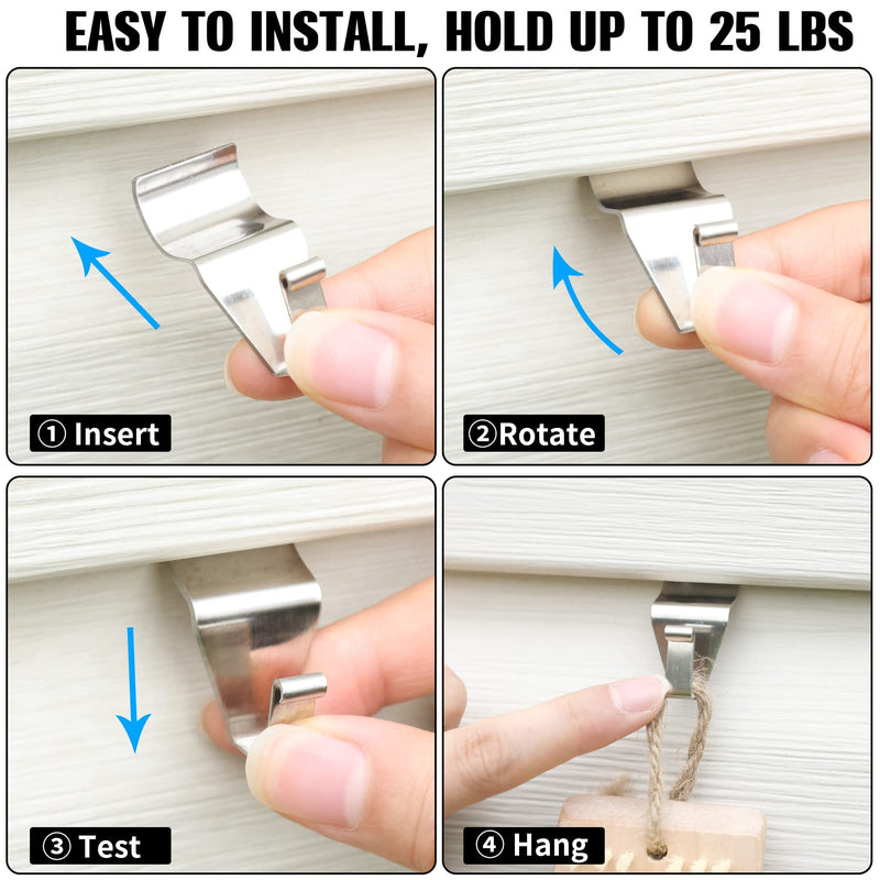 24-Pack Vinyl Siding Hooks Hanger, Heavy Duty Stainless Steel No-Hole Needed Vinyl Siding Clips for Hanging, Vinyl Siding Hooks for Outdoor Decorations (24 Pack) 24 - BeesActive Australia