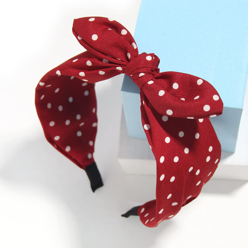 Polka Dot Headband for Women Bow Knot Fabric Headbands Knotted Hair Bands Twisted Headwrap Bunny Ear Wide Hair Hoops Hair Accessories Pack of 3pcs - BeesActive Australia