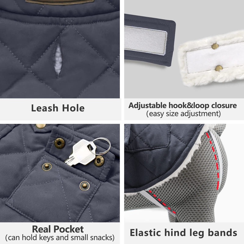KYEESE Dog Cold Weather Coats Windproof Padded Sherpa Warm Dog Jacket for Small Medium Large Dogs with Leash Hole Dog Apparel XX-Large Gray - BeesActive Australia