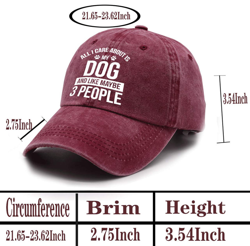 All I Care About is My Dog and Like Maybe 3 People Baseball Cap, Adjustable Washed Classic Vintage Denim Hat My Dog and Like Maybe 3 People-burgundy One Size - BeesActive Australia