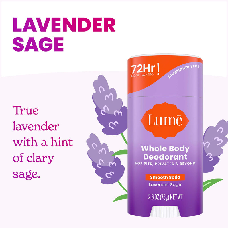 Lume Whole Body Deodorant - Invisible Cream Tube Mini and Solid Stick - 72 Hour Odor Control - Aluminum Free, Baking Soda Free, Skin Safe - 0.5 Ounce Mini Tube + 2.6 Ounce Solid Stick Bundle (Lavender Sage) Lavender Sage - BeesActive Australia