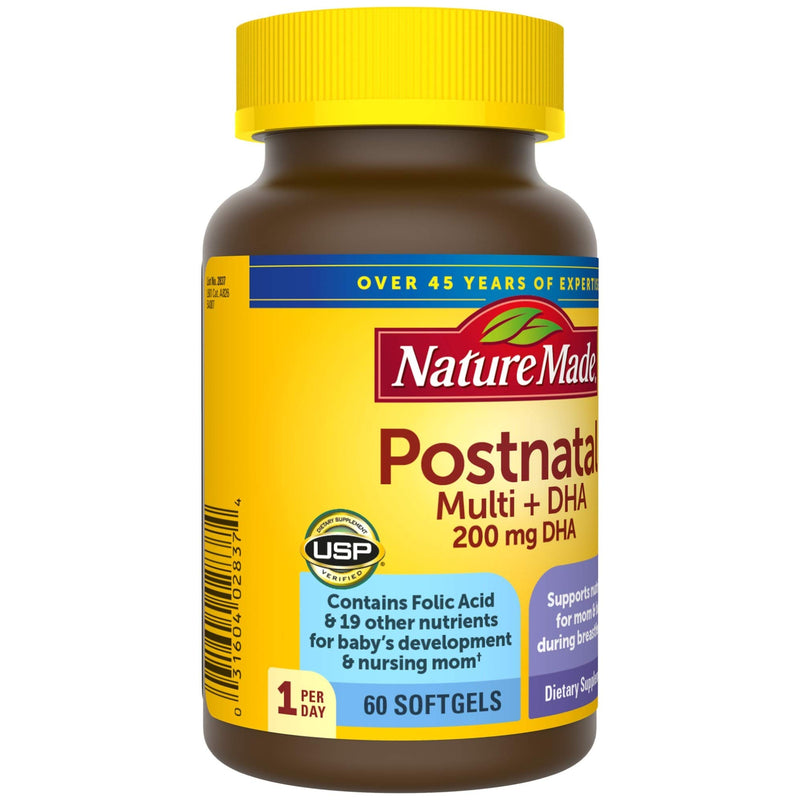 Nature Made Postnatal Multivitamin + DHA 200 mg, 60 Softgels, to Support Nursing Moms & Babies During Breastfeeding, Postnatal Vitamins & Nutrients Include Iron, Vitamin D3, Calcium, Iodine and More - BeesActive Australia