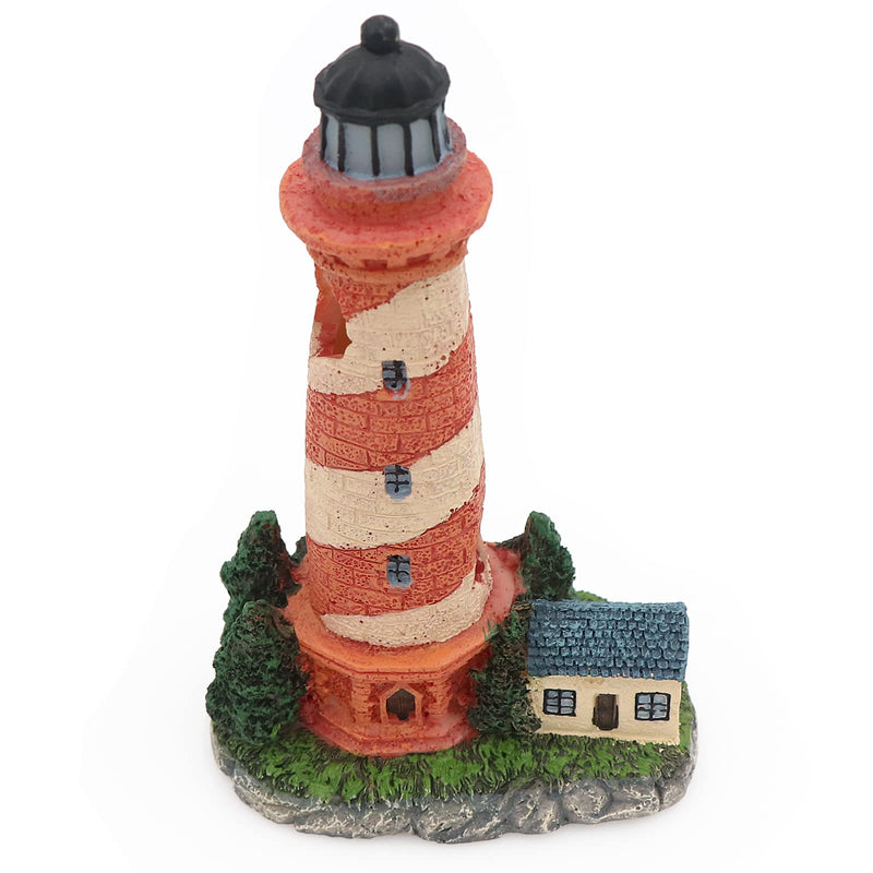 HRRIVE Aquarium Lighthouse Tower Country Style Painted Red and Beige Oblique Bands Fish Hiding Rock for Freshwater Marine Fish Tank Decoration - BeesActive Australia