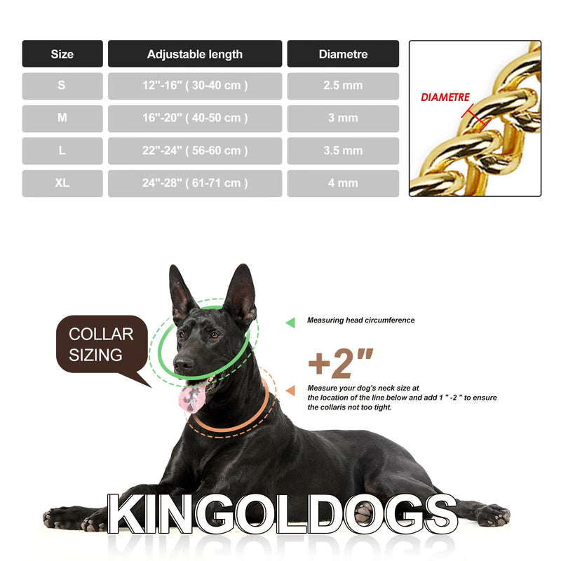 Gold Dog Chain Collar Stainless Steel 18K Gold Dog Collar Adjustable Walking, Metal Cuban Link Dog Collar Chew Proof Double Row Chain Dog Collar for Large Small Medium Dogs M 16" -20" - BeesActive Australia