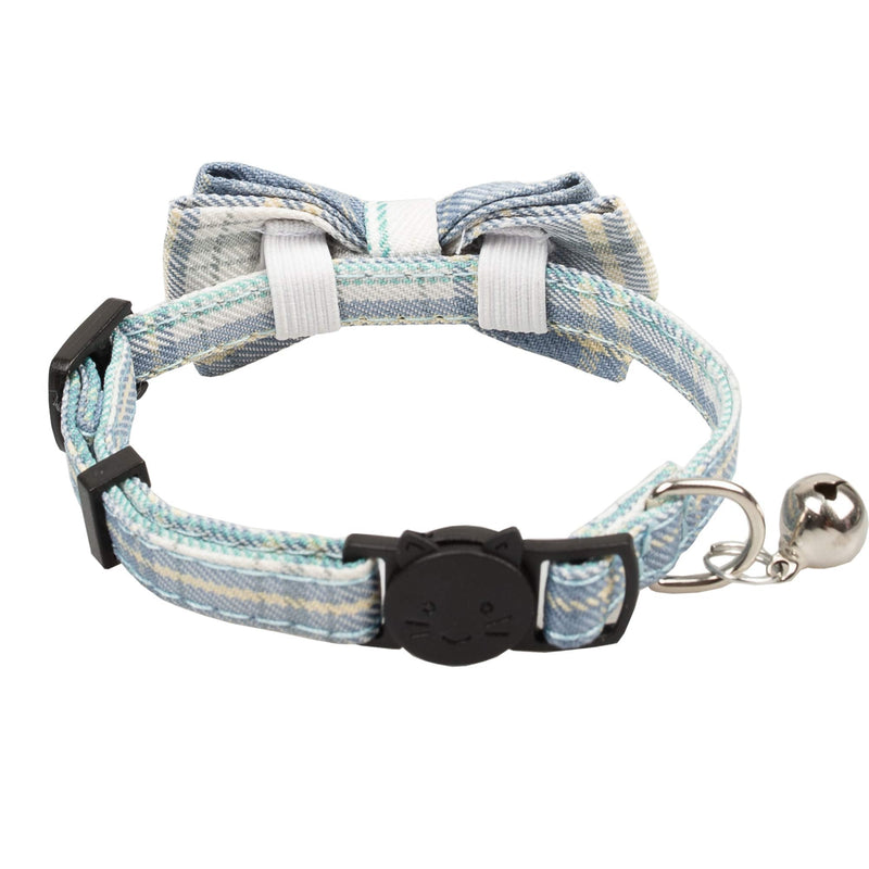 Gyapet Cat Collar Breakaway Bowtie Safety with Bell Adjustbale Kitten Puppy Solid Plaid Color Set D-[2pcs] Blue - BeesActive Australia