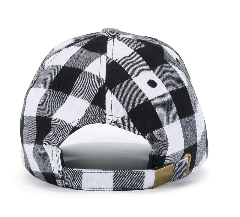 Plaid Print Baseball Cap Soft Blend Checked Print Outdoor Hat Cap Black White-medium Plaid - BeesActive Australia