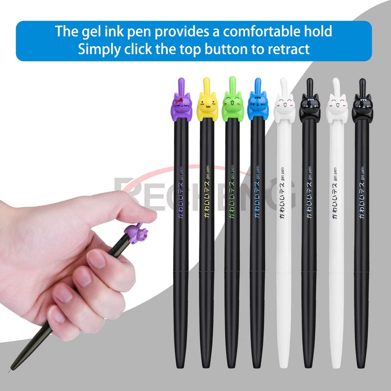 RECHENG retractable cat gel pens,Fine Point 0.5mm black ink,Cute kitty fun ball point pens for girls kids School Office Supplies,16 pack. cat pens 16-PACK - BeesActive Australia