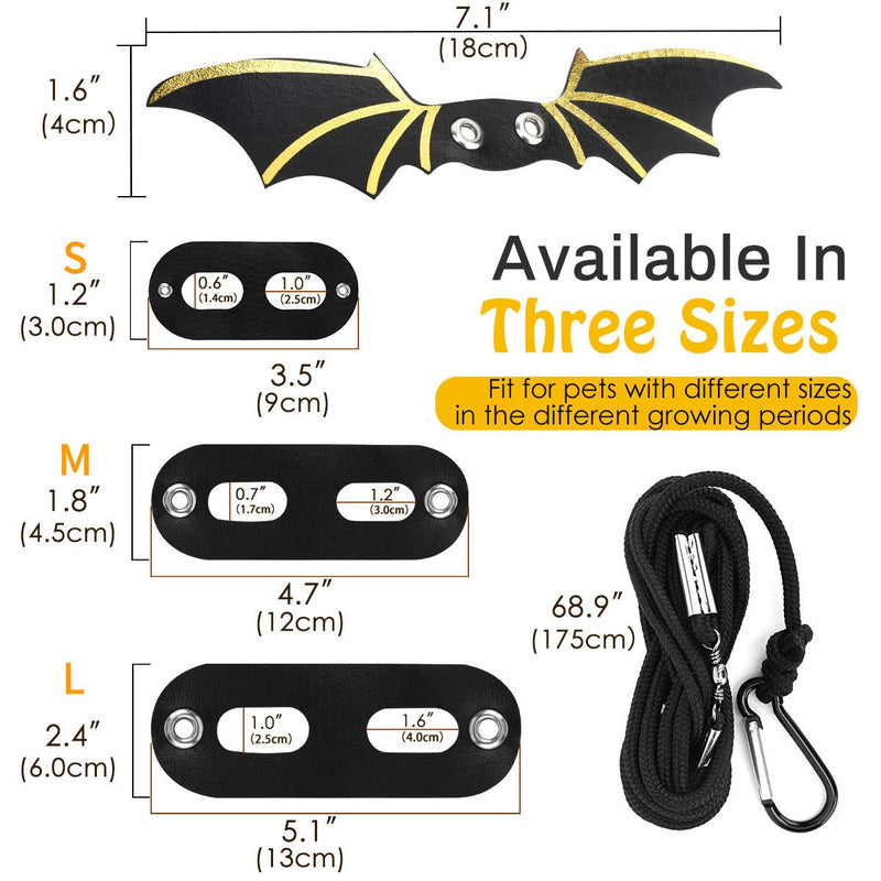 Pawaboo Adjustable Bearded Dragon Harness and Leash, 3 Size Leather Reptile Leash Outdoor Harness Leash with Bat Wings for Lizard Reptiles Amphibians Small Pet Animals, Small/Medium/Large Black+Gold - BeesActive Australia