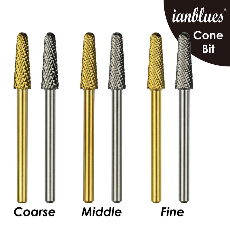 ianblues Cone Bit Carbide Nail Drill for Electric Manicure Drill Machine, Pro-Remove Nail Gels, Acrylic Gels, Dip Powder, or Normal Nail Care (M -Middle, Gold) M -Middle - BeesActive Australia