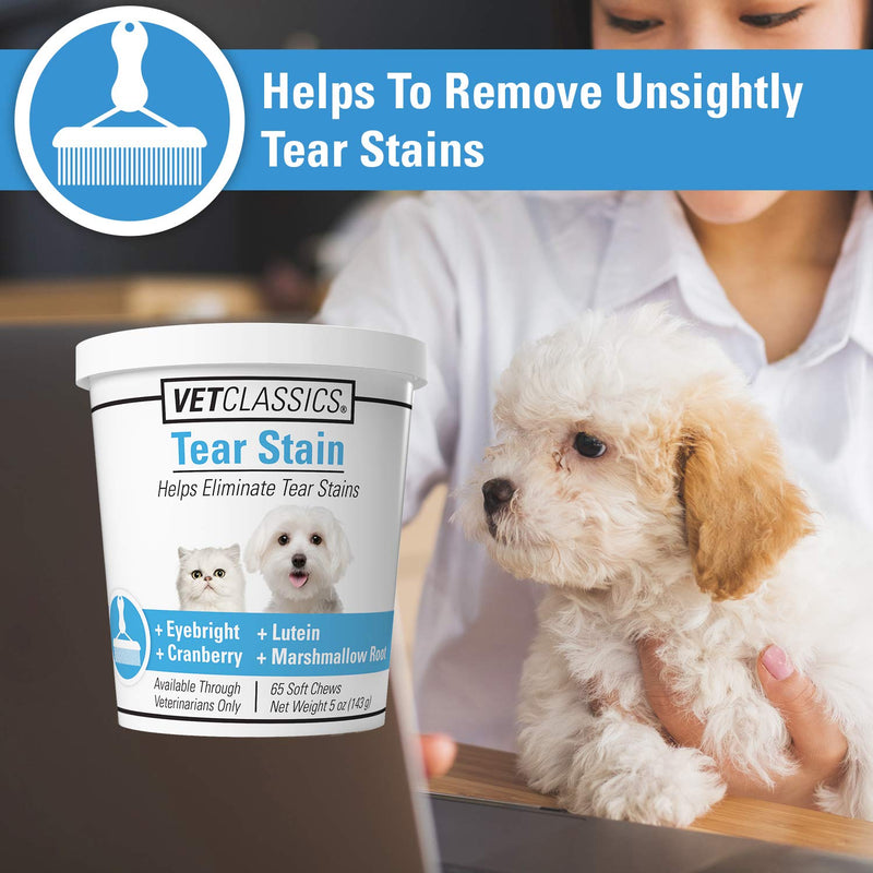 Vet Classics Tear Stain Supplements for Dogs, Cats – Helps to Prevent and Eliminate Tear Stains for Dog, Cat Breeds – Pet Supplement, Pet Immune Support 65 Soft Chews - BeesActive Australia