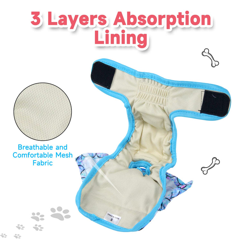Langsprit Dog Diapers Female (3 Pack)，No Leak Washable Female Dog Diapers, Highly Absorbent Diapers for Dogs Female in Heat, Incontinence, Excitable Urination or Period Reusable Dog Diapers Mermaid Medium (Pack of 3) - BeesActive Australia