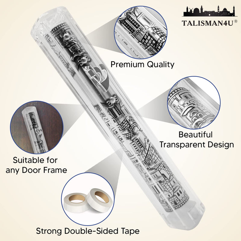 TALISMAN4U Jerusalem Clear Mezuzah Case with Scroll Silver Ornament Hebrew Shin Classic Israel Judaica Waterproof Door Mezuza 5 Inch - BeesActive Australia