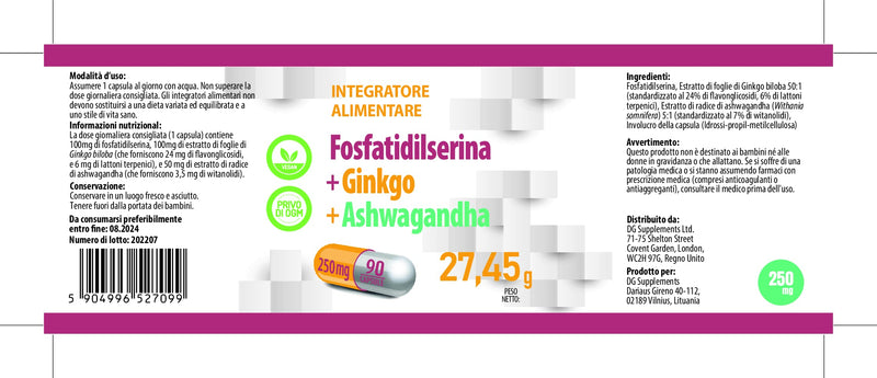 Hepatica Phosphatidylserine + Ginkgo Biloba + Ashwagandha 250mg 90 Vegan Capsules, 3rd Party Lab Tested, High Strength Supplement, Gluten and GMO Free - BeesActive Australia