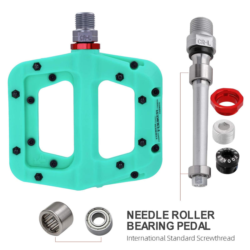 FOOKER MTB Pedals Mountain Bike Pedals 3 Bearing Non-Slip Lightweight Nylon Fiber Bicycle Platform Pedals for BMX MTB 9/16" 922-Green needle roller bearing - BeesActive Australia