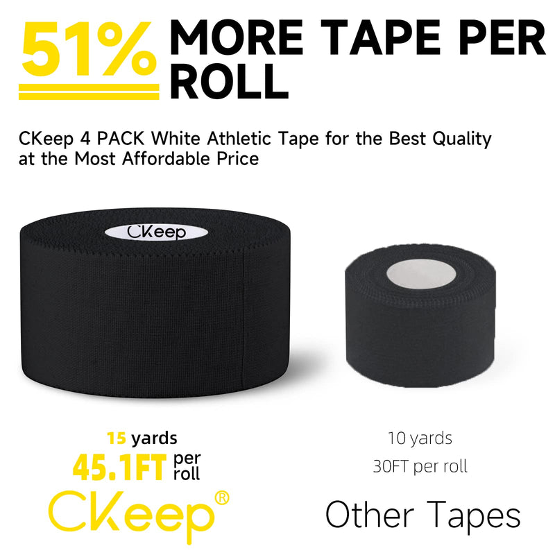 CKeep Athletic Tape, 45ft Per Roll, Easy to Tear and No Residue, Sport Tape for Strains and Sprains, Hypoallergenic and Breathable (4 Black) 4 Rolls - BeesActive Australia