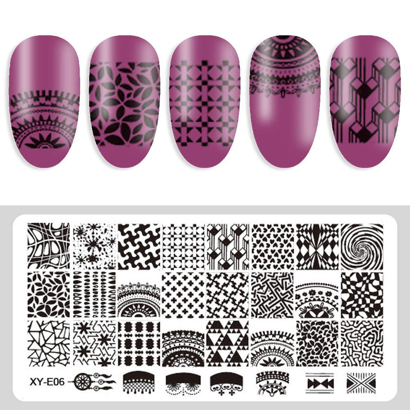 DANNEASY 6Pcs Nail Stamping Plate Set 1Nail Stamper 1Scraper + 1Storage Bag Nail Stamp Plate Template Image Stencil Manicure Tools Kit 1 - BeesActive Australia