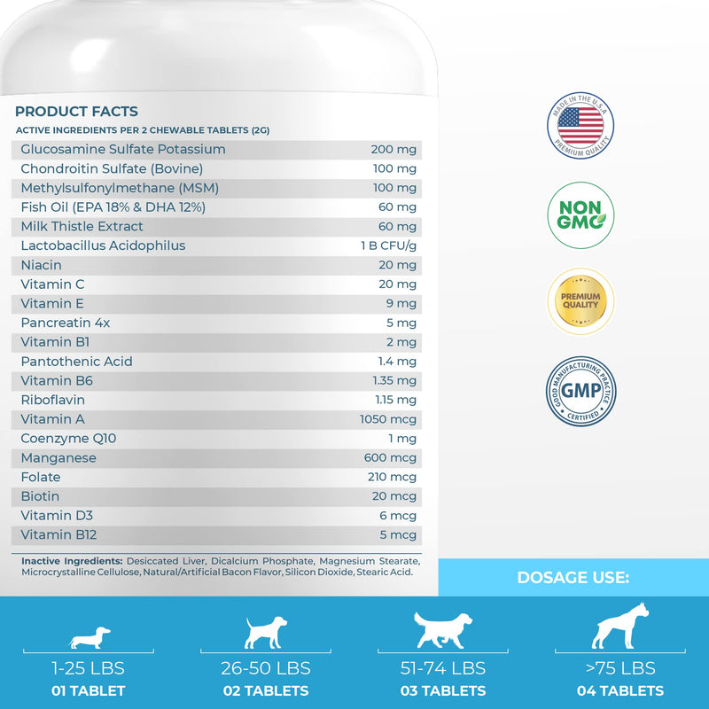 10 in 1 Multivitamin for Dogs - Multivitamin for Dogs, Glucosamine, Vitamin C for Dogs, Dog Vitamins and Supplements, Milk Thistle for Dogs, DHA, EPA, Vitamin B for Dogs, Dog Immune Supplement Tablet 120 Tablets - BeesActive Australia