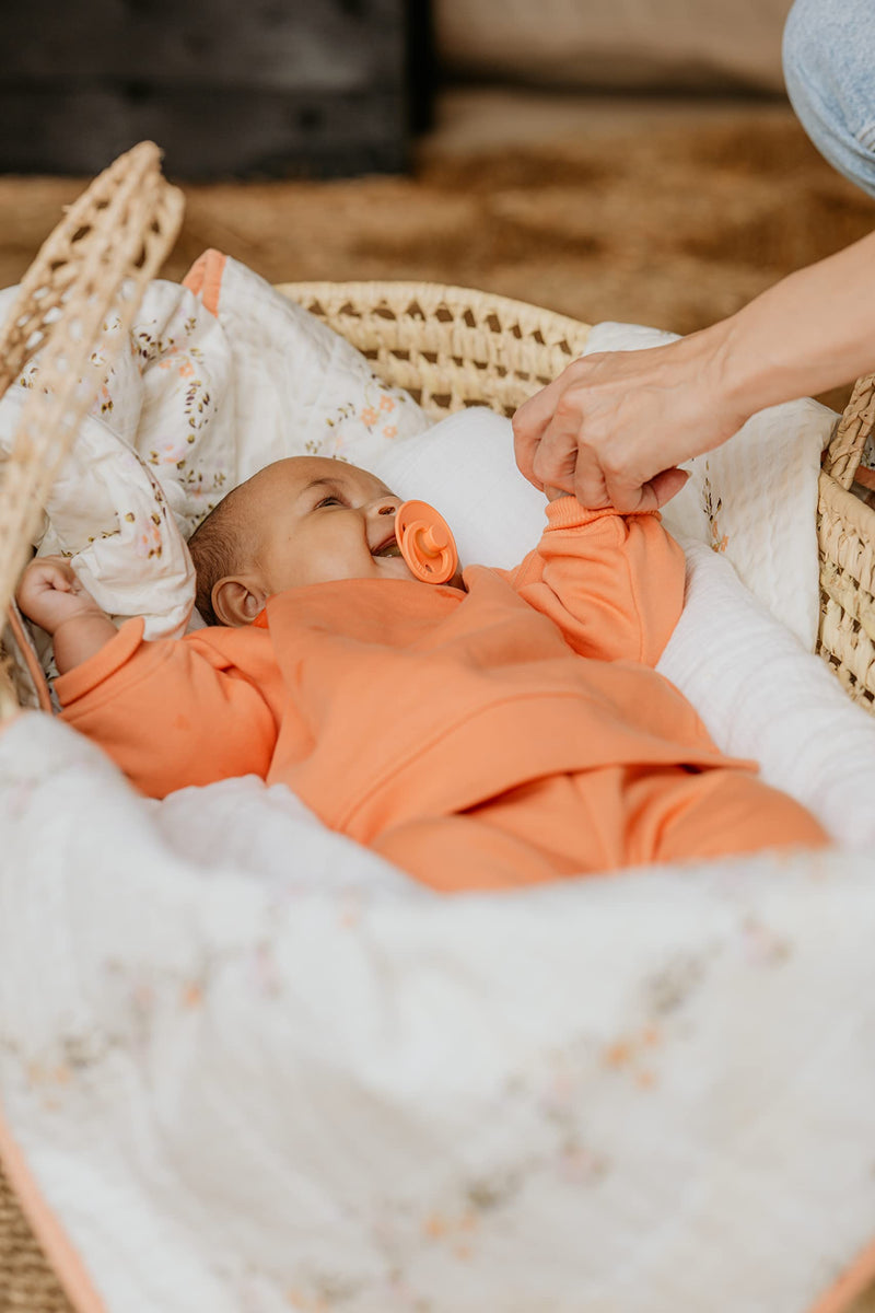 BIBS Pacifiers 0-6 Months | Pack of 2 Premium Soothers | BPA-Free Round Nipple | Made in Denmark | Papaya/Violet Sky Pacifier - BeesActive Australia