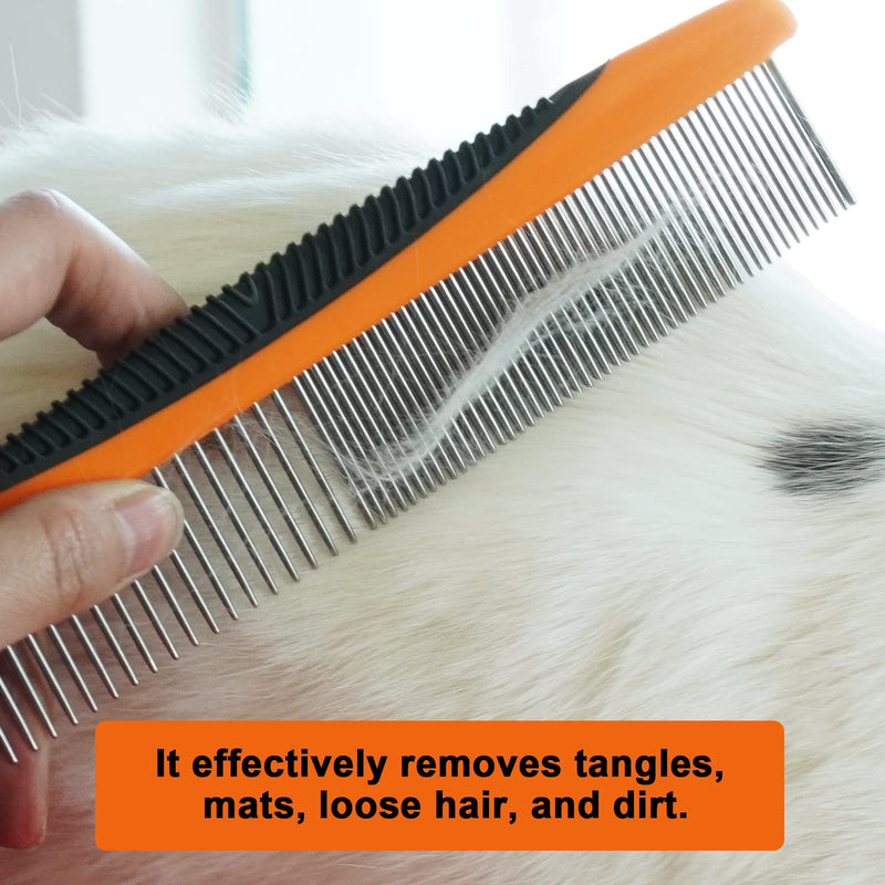 Cafhelp Metal Dog Comb, Cat Comb with Rounded and Smooth Ends Stainless Steel Teeth and Non-Slip Grip Handle, Professional Dog Grooming Tools for Removes Tangles and Knots, Greyhound Comb, Pet Comb for Long and Short Haired Dogs, Cats and Other Pets - BeesActive Australia