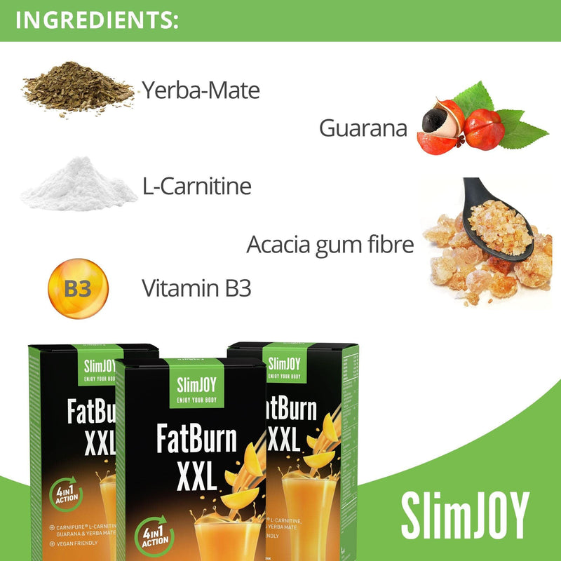SlimJoy FatBurn XXL - A Delicious 4-in-1 Drink with L-Carnitine, Guarana and Vitamin B3 with Free e-Book - BeesActive Australia