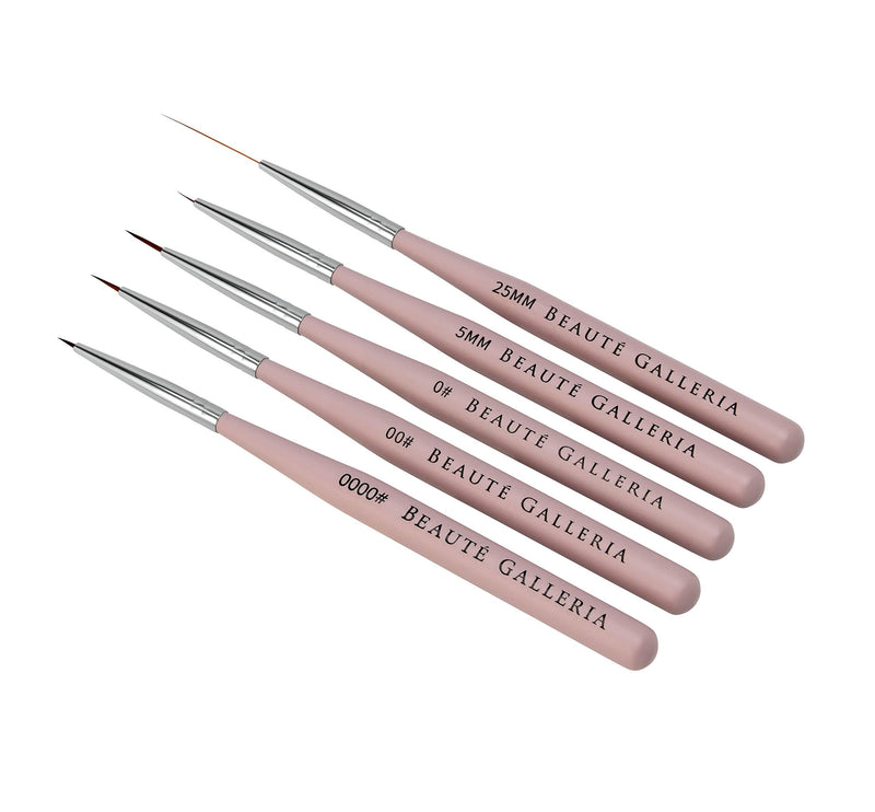 Beaute Galleria 5 Pieces Nail Art Brush Set with Liners (4mm, 7mm, 9mm) Striping Brushes (5mm, 25mm), for Thin Fine Line Drawing, Detail Painting, Striping, Blending, One Stroke - BeesActive Australia